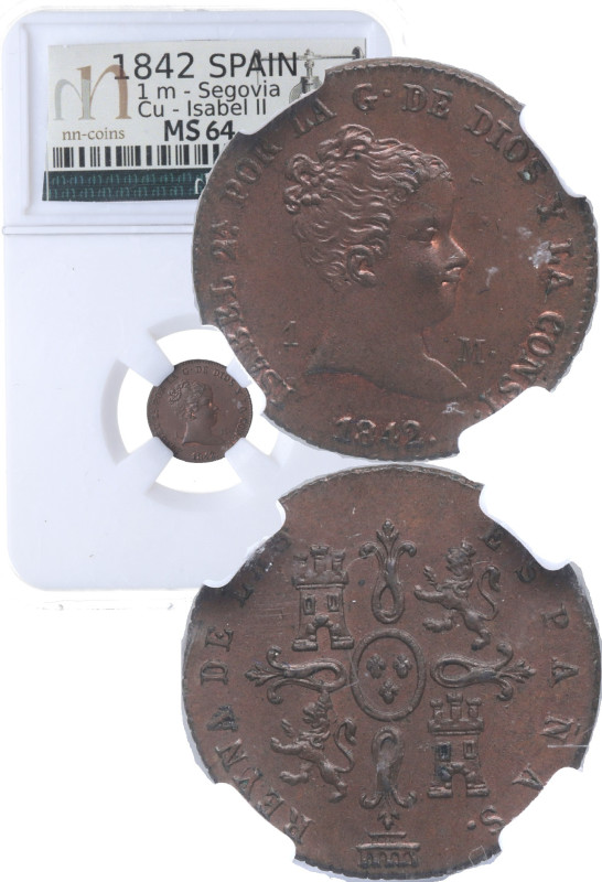 1842. Isabel II (1833-1868). Segovia. 1 Maravedí. A&C 765. Cu. 26,99 g. Bella. B...