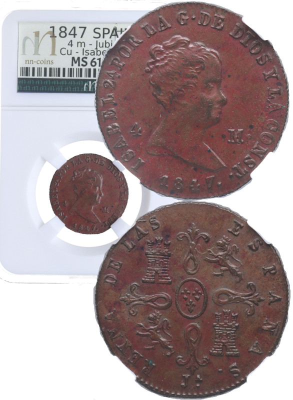 1847. Isabel II (1833-1868). Jubia. 4 maravedís. A&C 765. Cu. 26,99 g. Bella. Br...