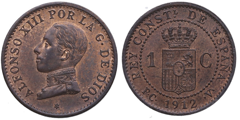 1912*2. Alfonso XIII (1886-1931). 1 Céntimo. PCV. A&C 4. Cu. 1,04 g. SC. Est.60....