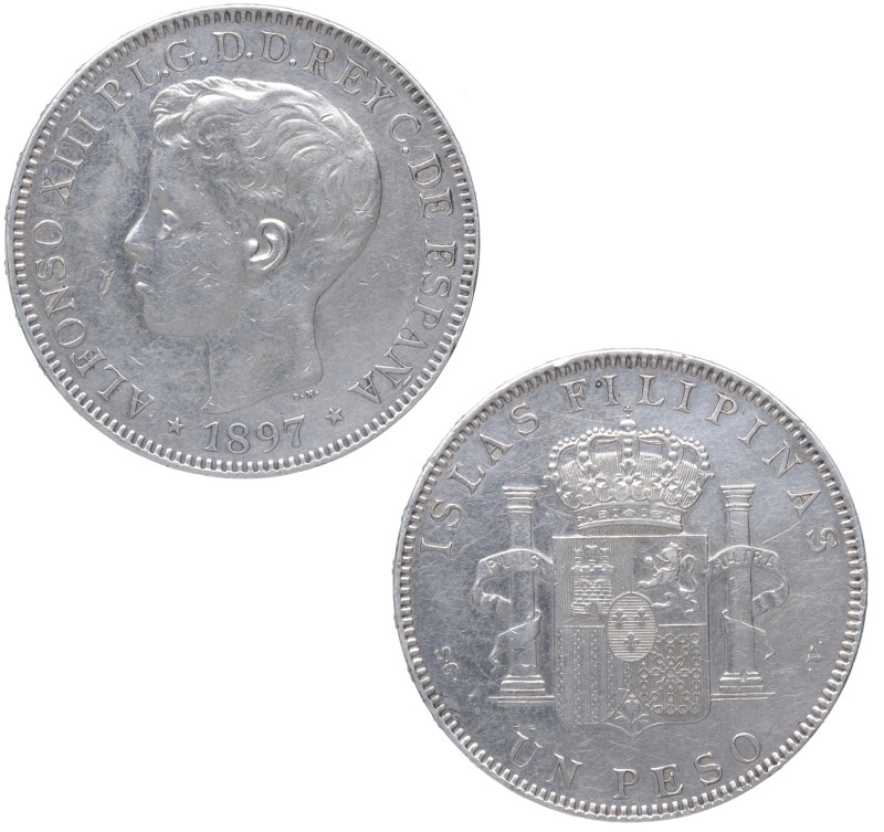 1897. Alfonso XIII (1886-1931). Manila. 1 peso. SGV. A&C 122. Ag. 25,17 g. EBC. ...