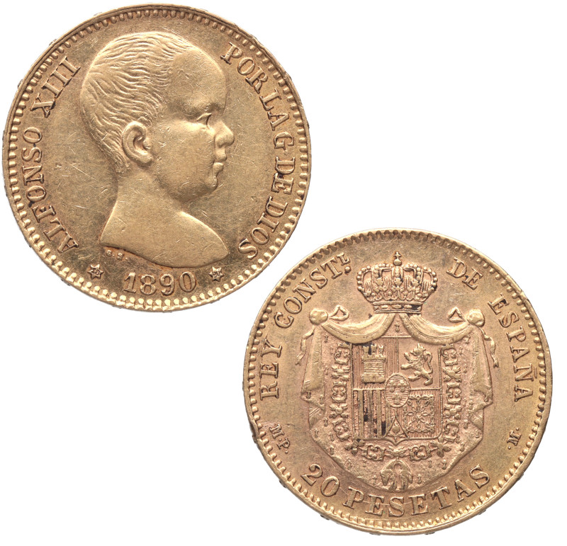 1890*90. Alfonso XIII (1886-1931). Madrid. 20 pesetas. MPM. A&C 114. Au. 8,06 g....