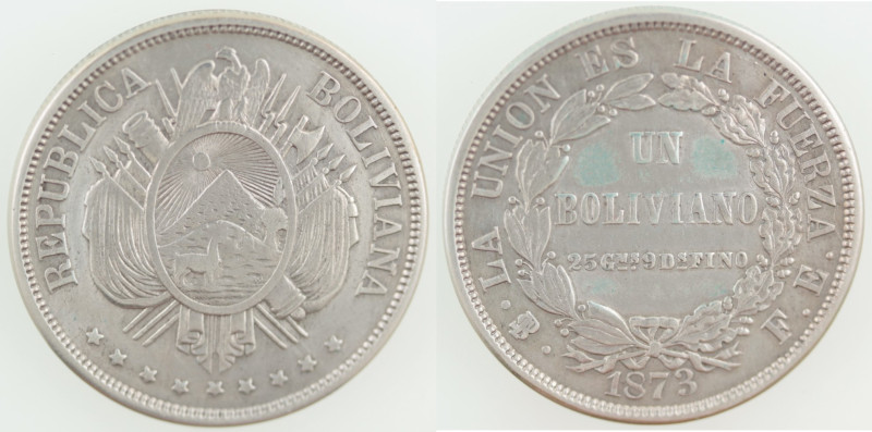 Monete Estere. Bolivia. Boliviano 1873. Ag. KM# 155. Peso gr. 24,65. Diametro mm...