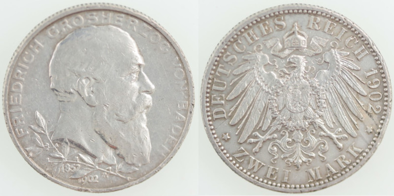 Monete Estere. Germania. Baden. Federico I. 1858-1907. 2 Marchi 1902 A. Ag. KM# ...