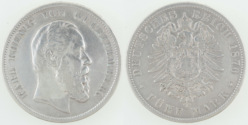 Monete Estere. Germania. Württemberg. Carlo. 1864-1891. 5 Marchi 1876 F. Ag. KM ...