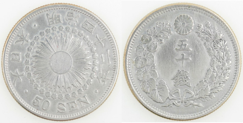 Monete Estere. Giappone. Mutsuhito. 1867-1912. 50 Sen 1910. Ag. KM. Yr.31. Peso ...