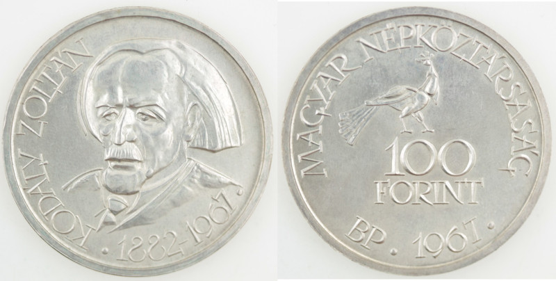 Monete Estere. Ungheria. 100 Forint 1967. 85 anni dalla nascita di Kodaly. Ag. K...