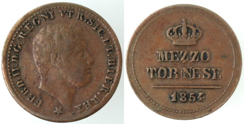 Zecche Italiane. Napoli. Ferdinando II. 1830-1859. Mezzo Tornese 1854. 4 su 3. A...