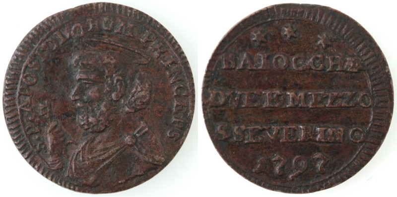 Zecche Italiane. San Severino. Pio VI. 1775-1799. Sanpietrino da 2,5 Baiocchi 17...