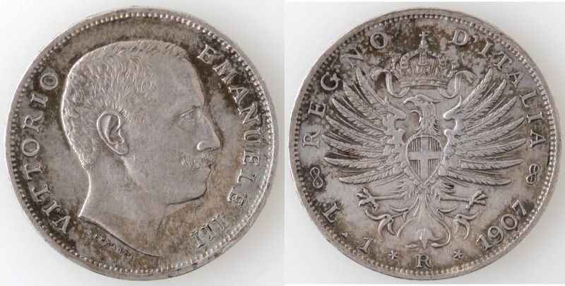 Casa Savoia. Vittorio Emanuele III. 1900-1943. 1 Lira 1907 Aquila Sabauda. Ag. P...