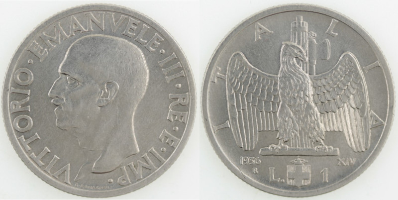 Casa Savoia. Vittorio Emanuele III. 1900-1943. 1 Lira 1936. Impero. Ni. Gig. 153...