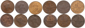 Lot 6 pièces 1 centime Daniel-Dupuis

1898 - SPL
1902 - SUP+
1904 - TTB
1913 - TTB, voilée
1919 - SUP
1920 - TTB