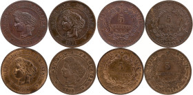 Lot 4 pièces 5 centimes Cérès

1871 A (Paris) Petit A - SUP
1881 A (Paris) - SPL, petite tache
1897 A (Paris) Torche - SPL
1898 A (Paris) - SPL