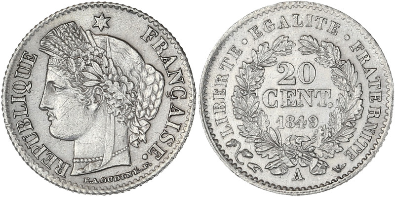 Cérès - 20 centimes 1849 A (Paris)

Argent - 1,02 grs - 15 mm
F.146-1 / G.303
SU...