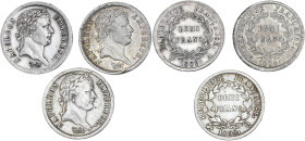 Lot 3 pièces 1/2 franc Napoléon Empereur

1808 A (Paris) - SUP, nettoyée
1808 Q (Perpignan) - TB+
1808 W (Lille) - SUP