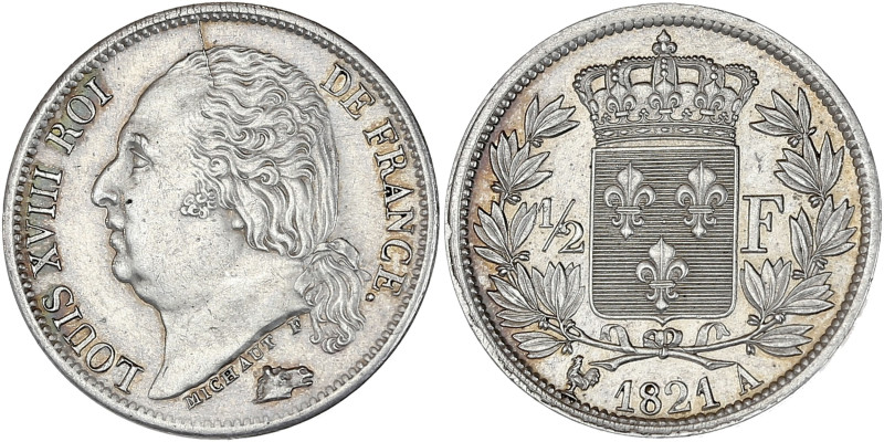 Louis XVIII - 1/2 franc 1821 A (Paris)

Argent - 2,49 grs - 18 mm
F.179-28 / G.4...