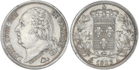 Louis XVIII - 1/2 franc 1823 A (Paris)

Argent - 2,49 grs - 18 mm
F.179-34 / G.401
Pr. SUP

Superbe exemplaire, nettoyage ancien. Deux petits chocs su...