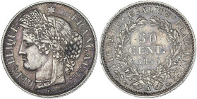 Cérès - 50 centimes 1850 A (Paris)

Argent - 2,52 grs - 18 mm
F.184-2 / G.411
SUP-

Très bel exemplaire nettoyé.