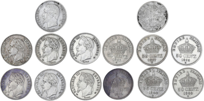 Lot 7 pièces 50 centimes argent Napoléon III

1862 A (Paris) - TB+
1864 A (Paris...