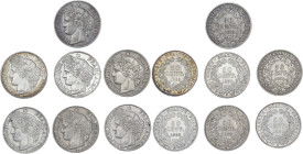 Lot 7 pièces 50 centimes argent Cérès

1871 A (Paris) - SPL, nettoyée
1881 A (Paris) - SPL
1882 A (Paris) - TTB
1886 A (Paris) - TTB-
1887 A (Paris) -...