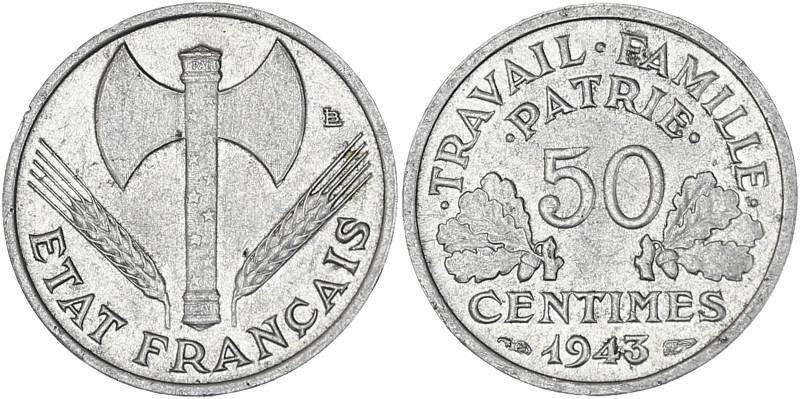 Bazor - 50 centimes 1943 - Frappe médaille

Aluminium - 0,70 grs - 18 mm
Chort.E...