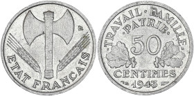Bazor - 50 centimes 1943 - Frappe médaille

Aluminium - 0,70 grs - 18 mm
Chort.EM331
SUP

Très rare !