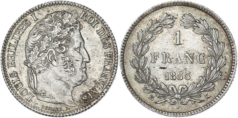 Louis-Philippe tête laurée - 1 franc 1833 K (Bordeaux)

Argent - 5,06 grs - 23 m...