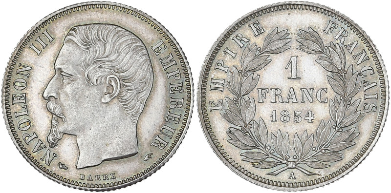 Napoléon III tête nue - 1 franc 1854 A (Paris)

Argent - 5,03 grs - 23 mm
F.214-...