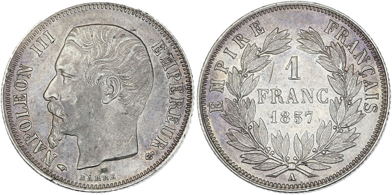 Napoléon III tête nue - 1 franc 1857 A (Paris)

Argent - 4,97 grs - 23 mm
F.214-...