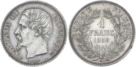 Napoléon III tête nue - 1 franc 1859 A (Paris)

Argent - 5,00 grs - 23 mm
F.214-12 / G.460
SUP

Très bel exemplaire !