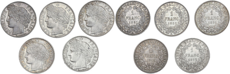 Lot 5 pièces 1 franc Cérès argent

1872 A (Paris) petit A - SUP+
1887 A (Paris) ...