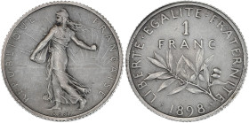 Semeuse - 1 franc 1898 - Flan mat

Argent - 5,01 grs - 23 mm
F.212-2 / G.467
SPL 

Magnifique exemplaire de cette monnaie assez rare !