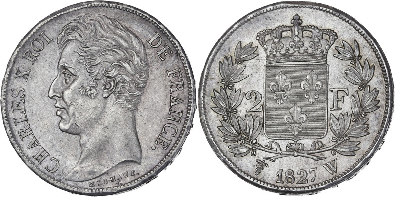Charles X - 2 francs 1827 W (Lille)

Argent - 10,03 grs - 27 mm
F.258-35 / G.516...