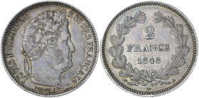 Louis-Philippe - 2 francs 1848 A (Paris)

Argent - 10,02 grs - 27 mm
F.260-115 / G.520
TTB+

Très bel exemplaire recouvert d'une belle patine grise !