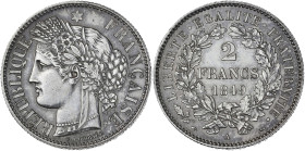 Cérès - 2 francs 1849 A (Paris)

Argent - 10,05 grs - 27 mm
F.261-1 / G.522
SUP

Superbe exemplaire fortement nettoyé (aspect brillant).