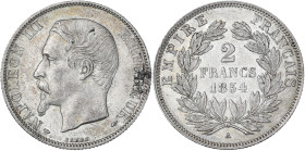 Napoléon III tête nue - 2 francs 1854 A (Paris)

Argent - 10,02 grs - 27 mm
F.262-2 / G.523
TTB+

Type rare !