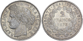 Cérès - 2 francs 1873 A (Paris)

Argent - 10,02 grs - 27 mm
F.265-10 / G.530a
SUP

Superbe exemplaire avec une magnifique patine grise et dorée.