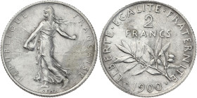 Semeuse - 2 francs 1900

Argent - 9,95 grs - 27 mm
F.266-4 / G.532
TTB

Assez rare en l'état. Nettoyée.