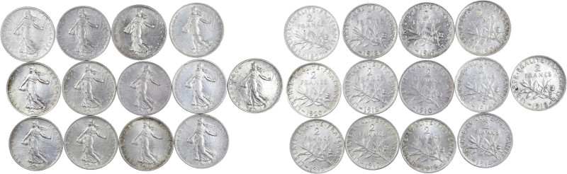 Lot 13 pièces 2 francs argent Semeuse

1899 - TTB+
1901 - SUP
1910 - SUP+
1912 -...