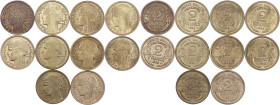 Lot 10 pièces 2 francs bronze-aluminium Morlon

1932 - SUP+
1934 - SUP+
1935 - TTB
1936 - SUP+
1937 - TTB+
1938 - 2 exemplaires TTB et SUP
1939 - SUP
...