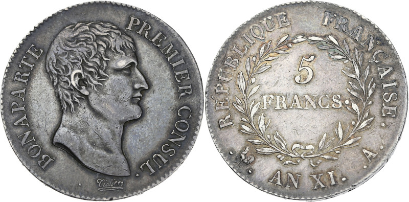 Bonaparte Premier Consul - 5 francs An XI A (Paris)

Argent - 24,98 grs - 37 mm
...