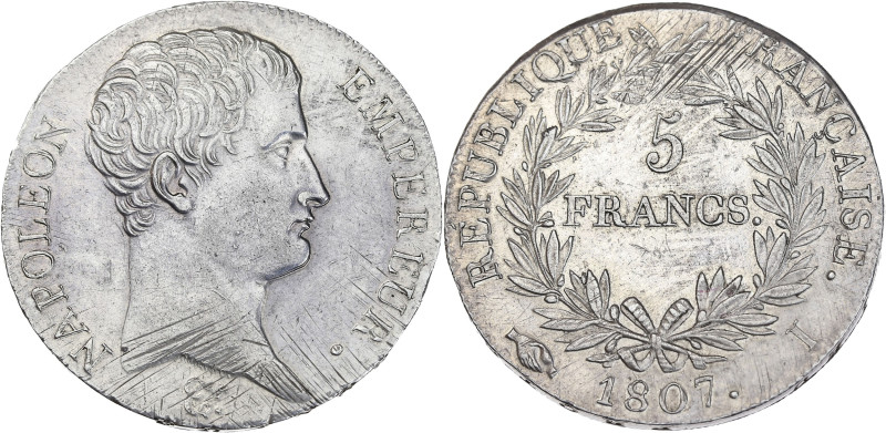 Napoléon Empereur tête nue - 5 francs 1807 I (Limoges)

Argent - 25,02 grs - 37 ...