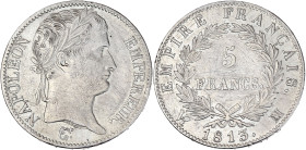 Napoléon Empereur tête laurée - 5 francs 1813 MA (Marseille)

Argent - 24,92 grs - 37 mm
F.307-69 / G.584
TTB

Chevelure retouchée. Nettoyée et gratée...