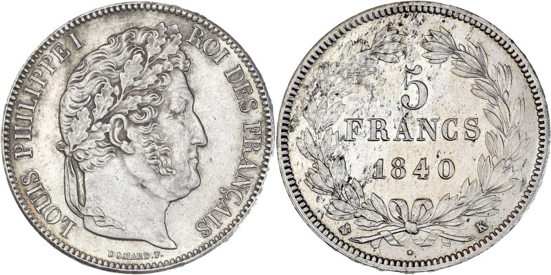 Louis-Philippe tête laurée - 5 francs 1840 K (Bordeaux)

Argent - 24,99 grs - 37...