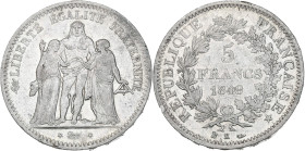 Hercule - 5 francs 1849 K (Bordeaux)

Argent - 24,92 grs - 37 mm
F.326-7 / G.683
TTB-

Assez rare pour Bordeaux.