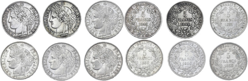 Lot 6 pièces 5 francs argent Cérès

1849 A (Paris) - SUP-
1849 BB (Strasbourg...