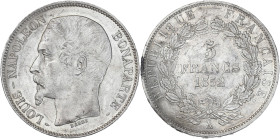 Louis-Napoléon Bonaparte - 5 francs 1852 A (Paris)
Tête étroite.

Argent - 25,04 grs - 37 mm
F.329-1 / G.726
TTB+

Superbe exemplaire, fine corrosion ...