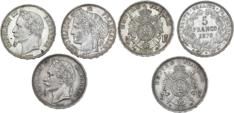 Lot 3 pièces 5 francs argent Napoléon III tête laurée et Cérès

Napoléon III :
1...