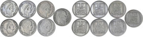 Lot 7 pièces 10 francs curpo-nickel Turin

1945 rameaux longs - TTB+
1946 B rameaux longs - SUP+
1946 B rameaux courts - SUP
1947 grosse tête - TTB+
1...