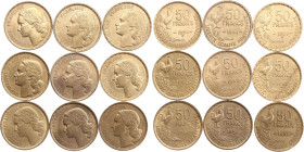 Lot 9 pièces 50 francs bronze-aluminium Guiraud 

1951 - SUP
1951 B - SUP
1952 - SUP
1952 B - TTB
1953 - SUP
1953 B - SUP
1954 - SUP+
1954 B - TTB
195...