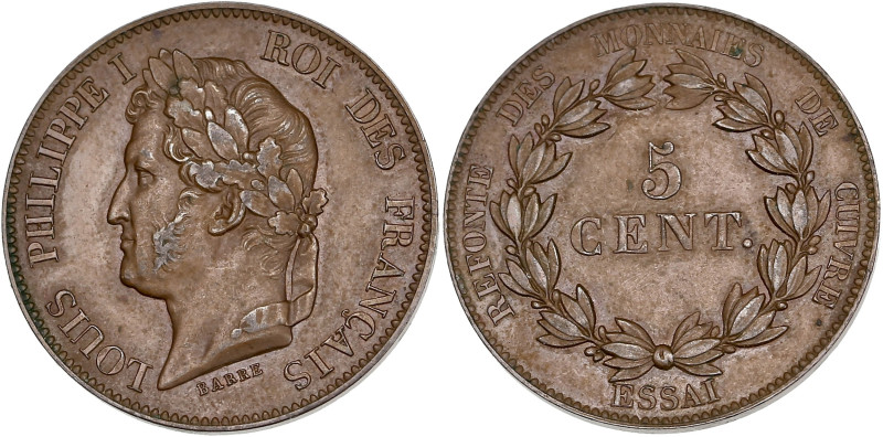 Louis-Philippe, Refonte des monnaies de cuivre - Essai au module de la 5 centime...